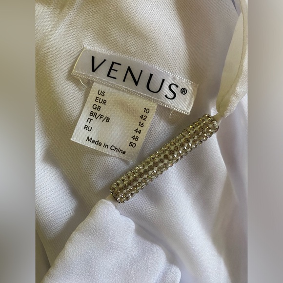 Venus White Rhinestone Ruffle Mini Dress - Picture 6 of 6